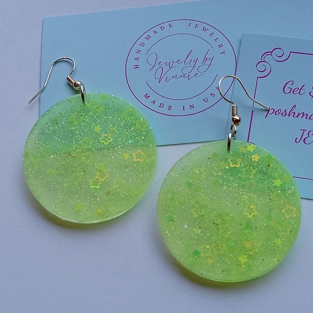 Hand Crafted Green Star Earrings